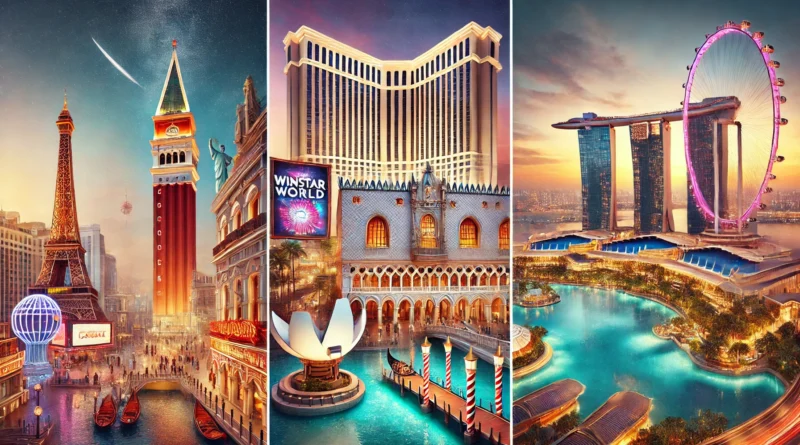 Dünyanın en büyük kumarhaneleri: The Venetian Macao, WinStar World Casino ve Marina Bay Sands'in ikonik tasarımları.